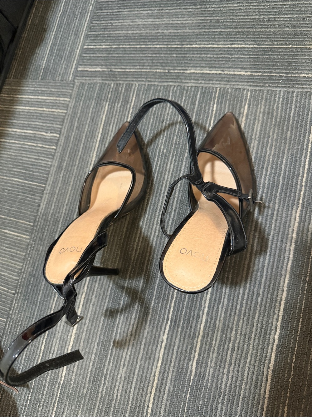 Novo Shoes Black Patent Pointed Slingback Heels